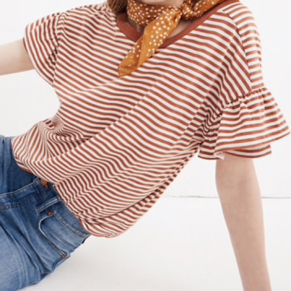 Madewell striped t with ruffled sleeves